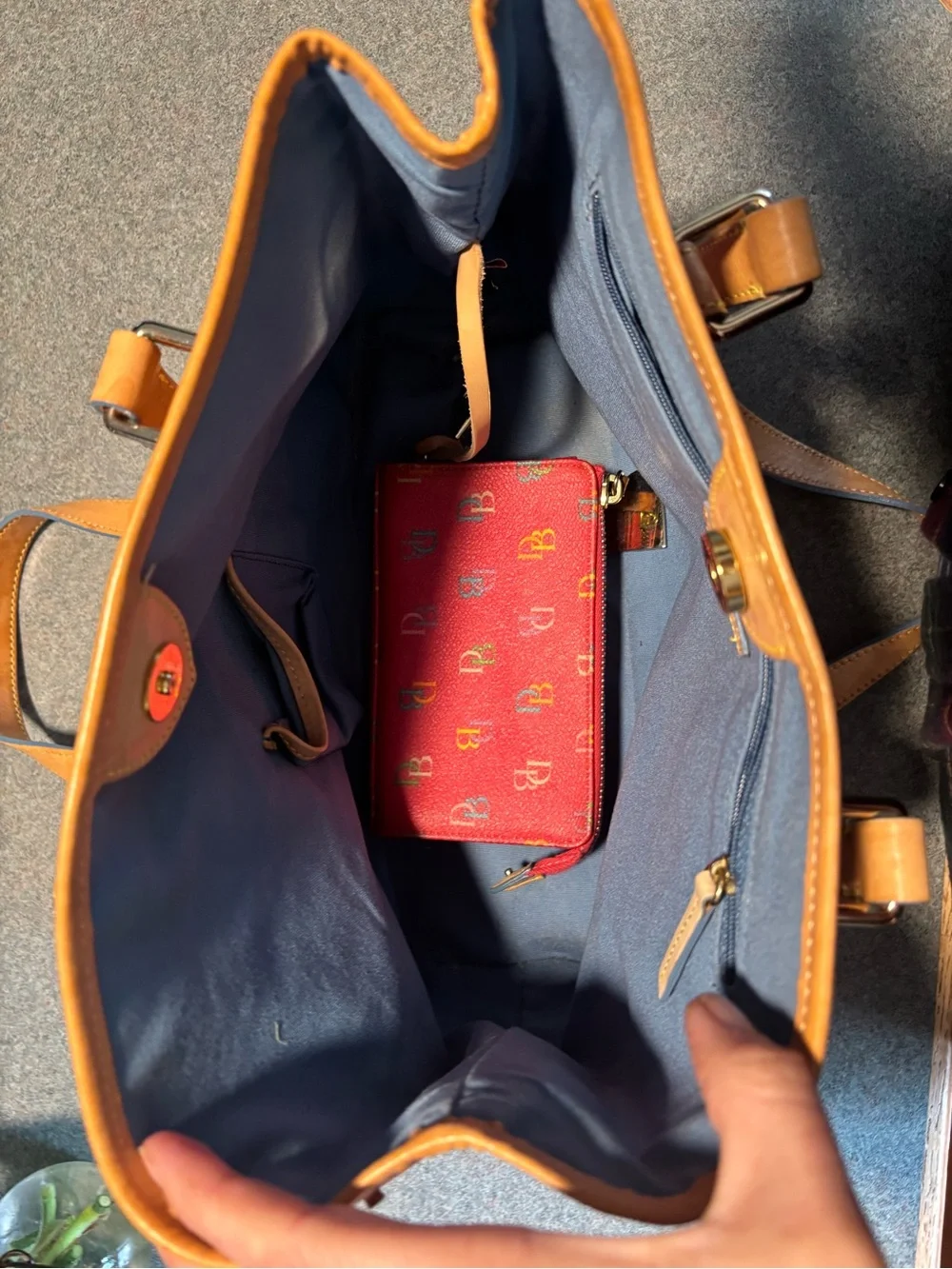 Vintage pink Dooney & Bourke Logo Tote with Tan Leather Accents with wallet